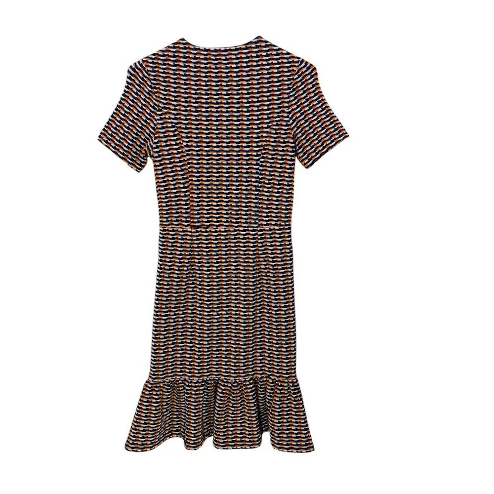 Opening Ceremony‎ Lotus Check Stretch Flounce-Hem Dress Size Small Orange Multi